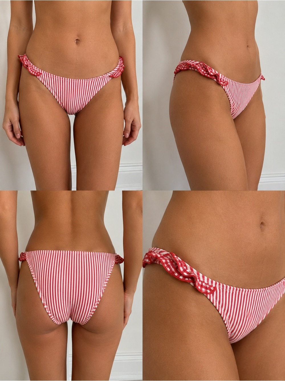 Aerie Red White Stripe Ruffle Bikini Bottoms NWOT Size XL